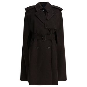 BURBERRY Double-Breasted Wool Blend Cape Coat Women BROWN Coats & Jackets